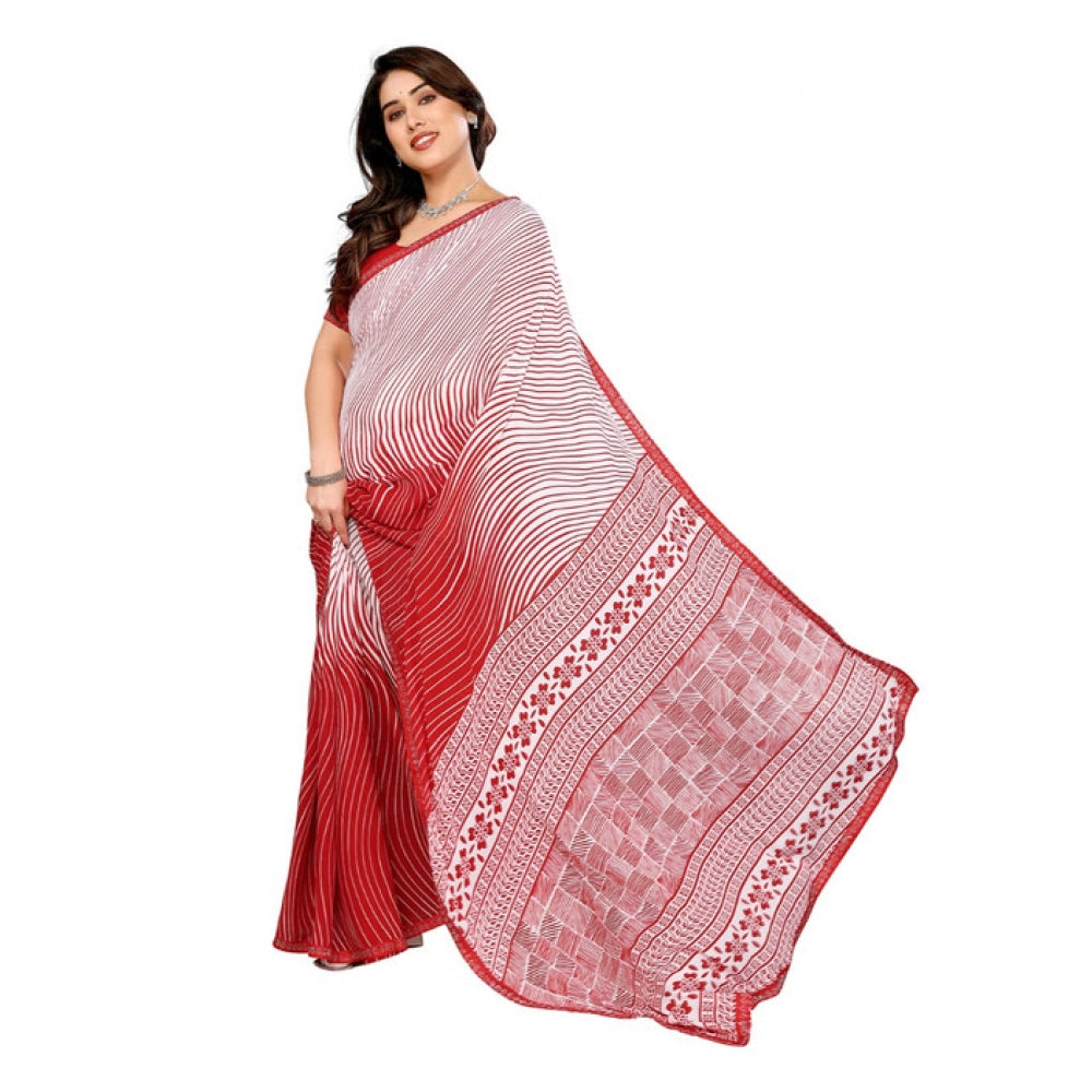 Generic Women's Georgette Printed Saree With Unstitched Blouse 5.5Mtr (Red)