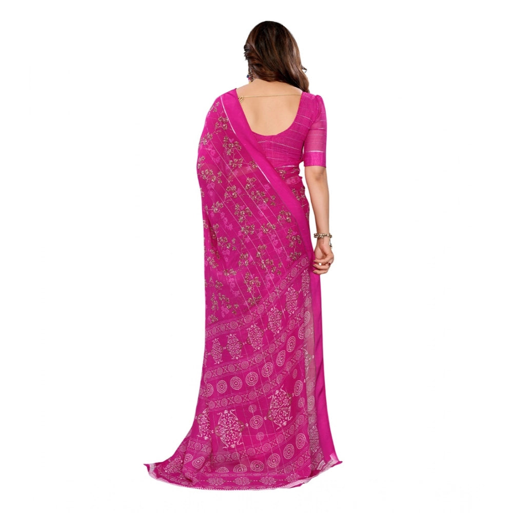 Generic Women's Georgette Printed Saree With Unstitched Blouse 5.5Mtr (Pink)