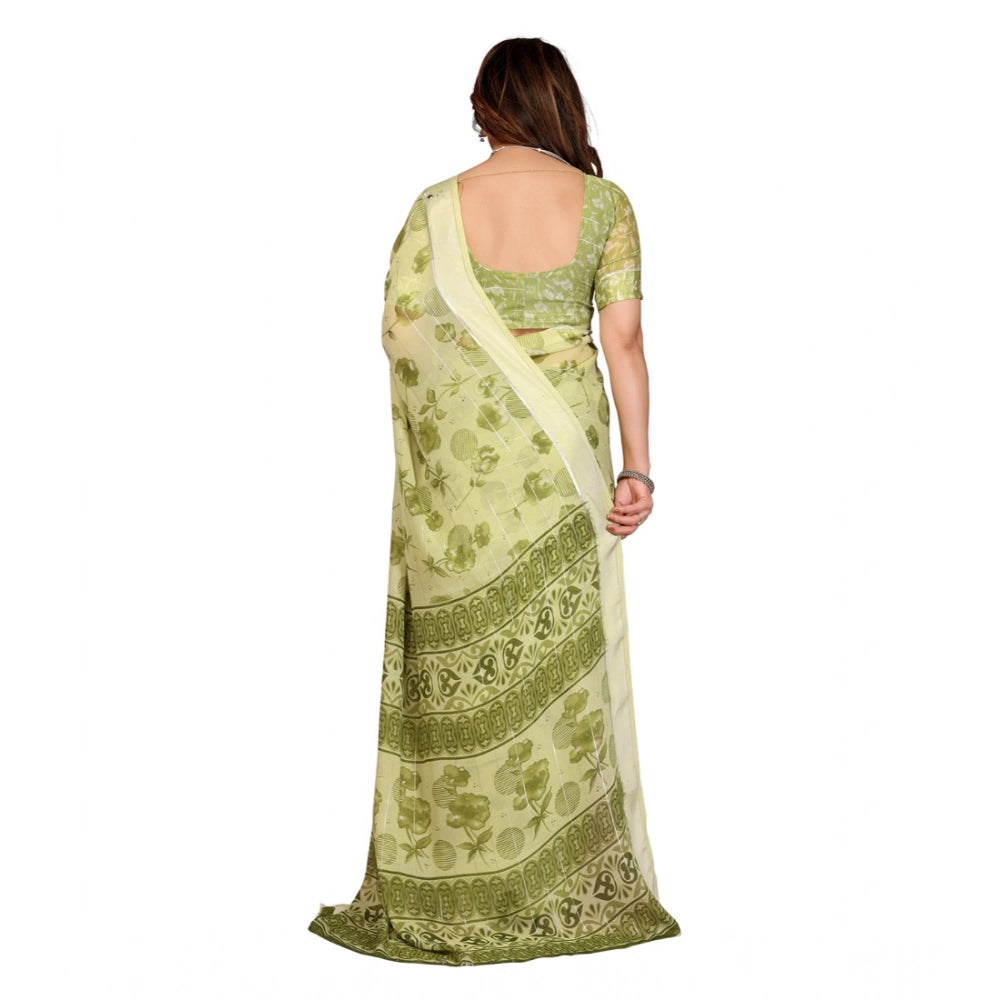 Generic Women's Georgette Printed Saree With Unstitched Blouse 5.5Mtr (Green)