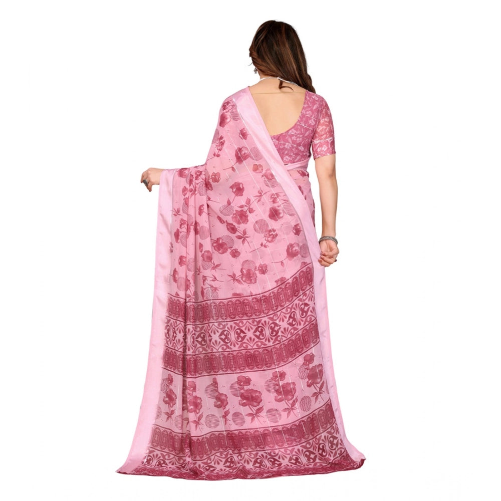 Generic Women's Georgette Printed Saree With Unstitched Blouse 5.5Mtr (Pink)