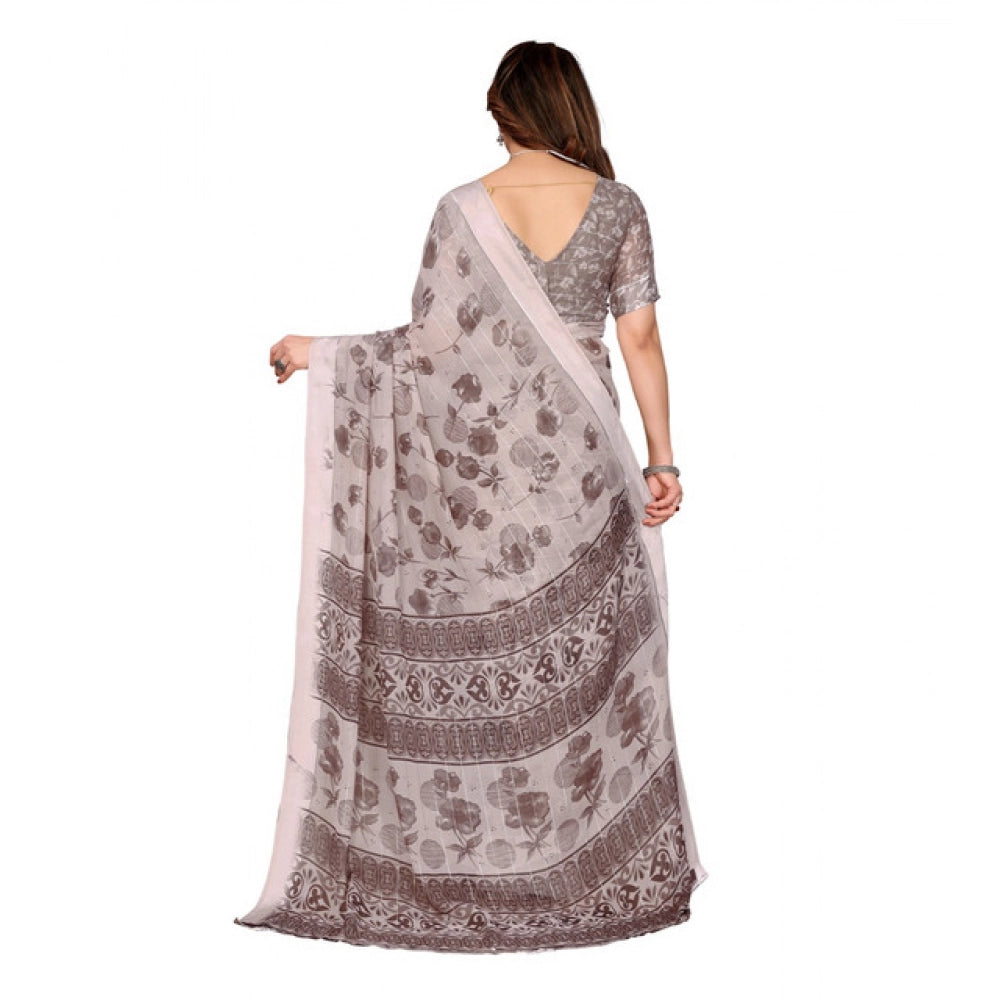 Generic Women's Georgette Printed Saree With Unstitched Blouse 5.5Mtr (Grey)