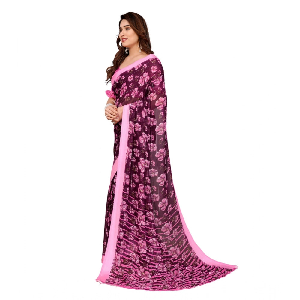 Generic Women's Georgette Printed Saree With Unstitched Blouse 5.5Mtr (Pink)