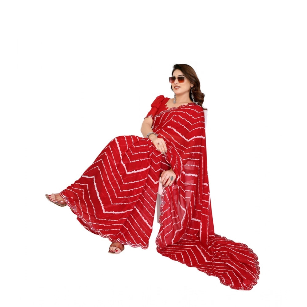 Generic Women's Georgette Printed Saree With Unstitched Blouse 5.5Mtr (Red)