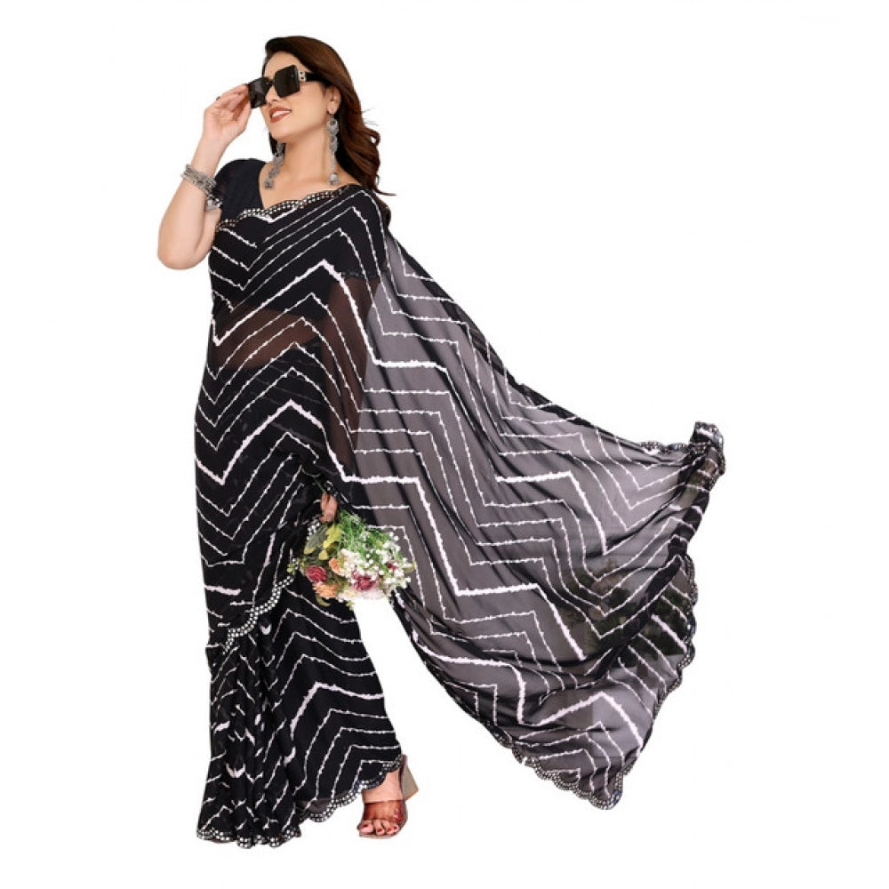 Generic Women's Georgette Printed Saree With Unstitched Blouse 5.5Mtr (Black)