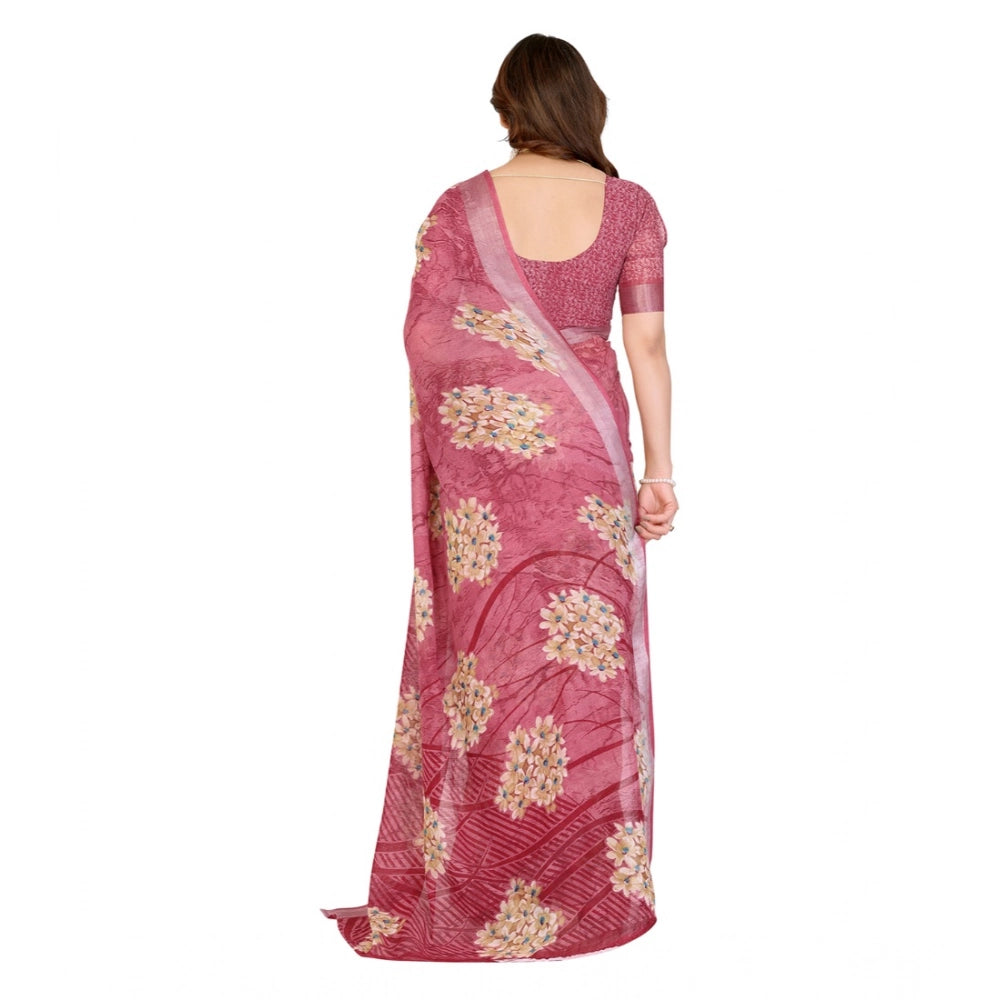 Generic Women's Georgette Printed Saree With Unstitched Blouse 5.5Mtr (Pink)