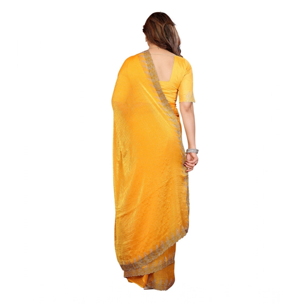 Generic Women's Georgette Printed Saree With Unstitched Blouse 5.5Mtr (Yellow)
