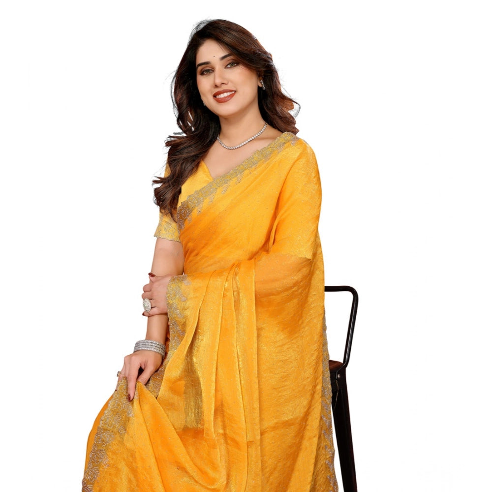 Generic Women's Georgette Printed Saree With Unstitched Blouse 5.5Mtr (Yellow)