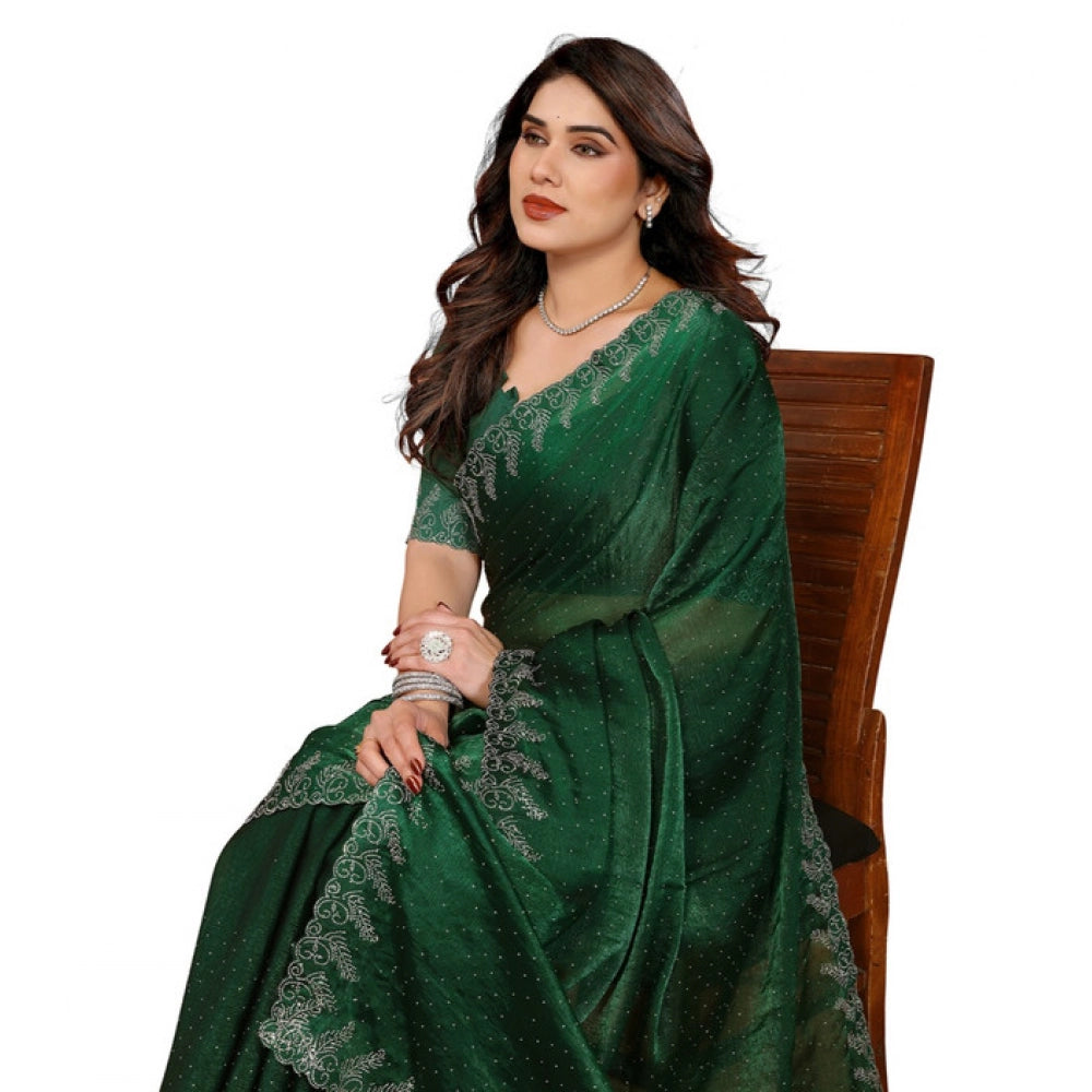Generic Women's Georgette Printed Saree With Unstitched Blouse 5.5Mtr (Green)
