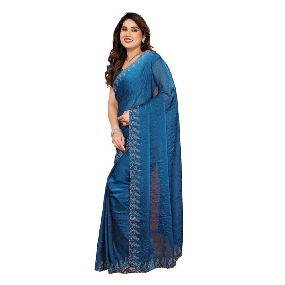 Generic Women's Georgette Printed Saree With Unstitched Blouse 5.5Mtr (Blue)