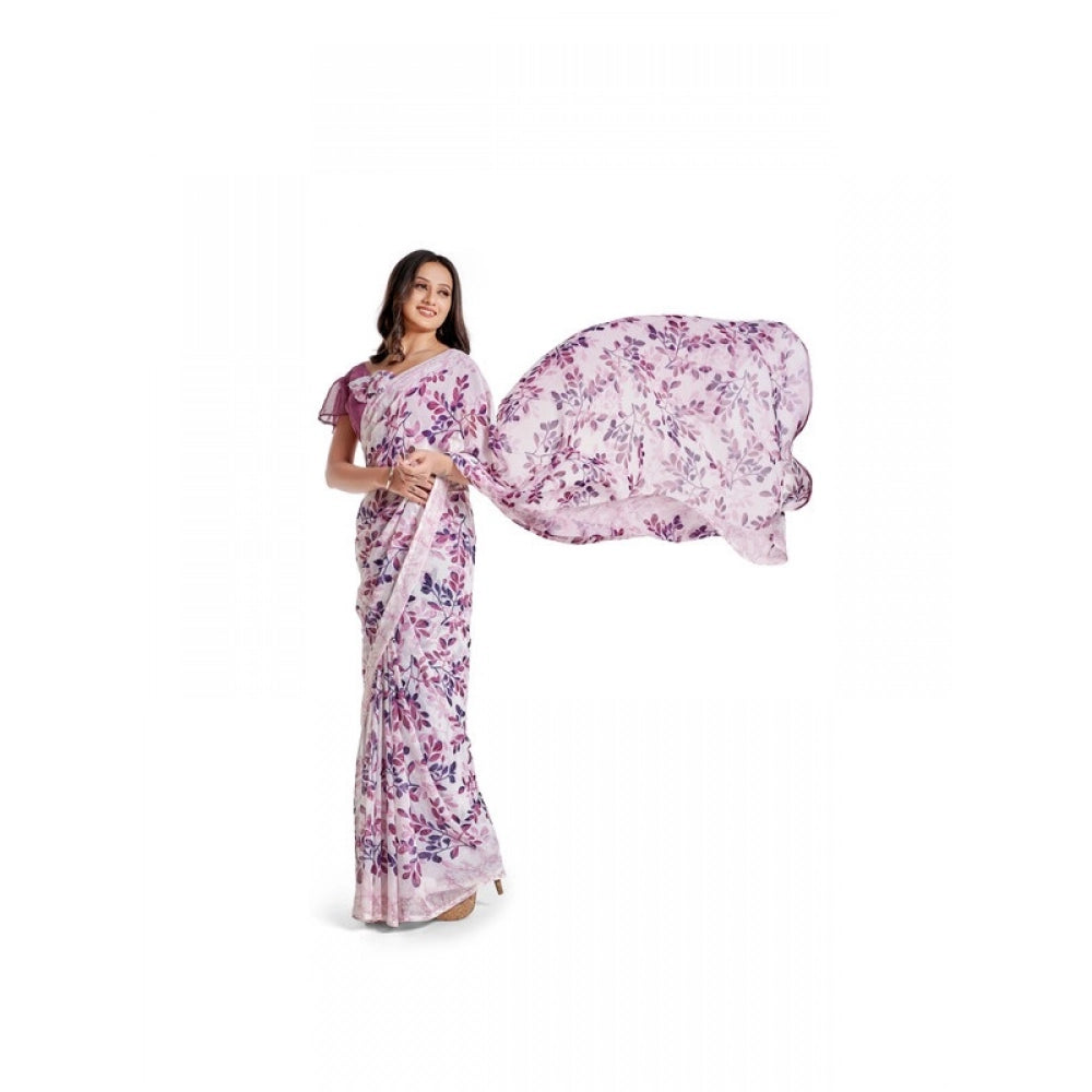 Generic Women's Georgette Printed Saree With Unstitched Blouse 5.5Mtr (Pink)