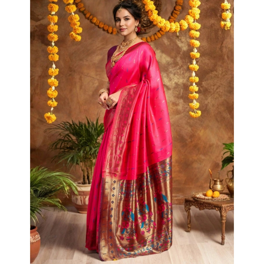 Generic Women's Silk Blend Zari Woven Saree With Unstitched Blouse 5.5Mtr (Pink)