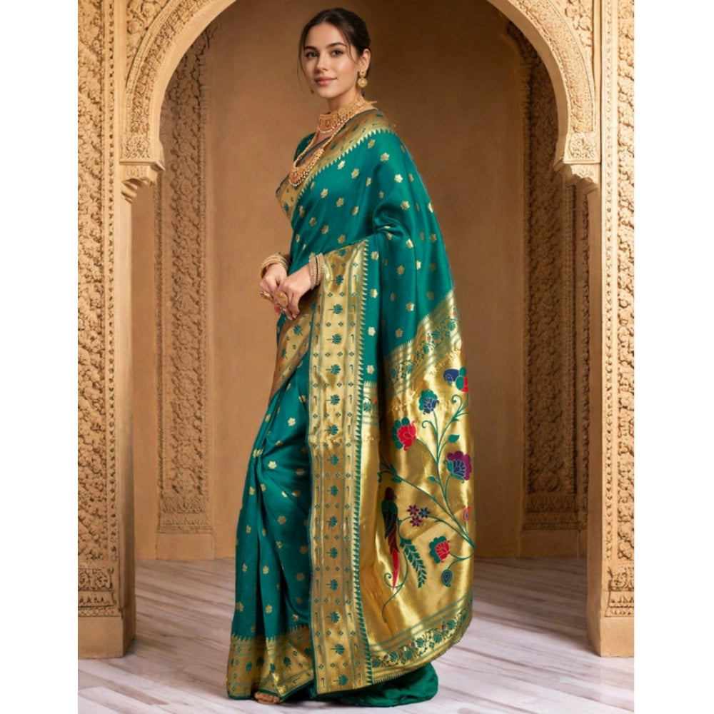 Generic Women's Silk Blend Woven Saree With Unstitched Blouse 5.5Mtr (Green)