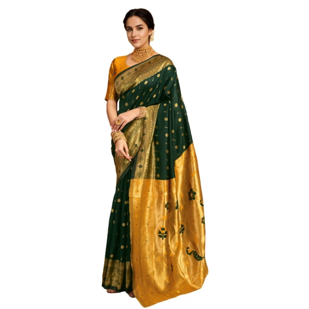 Generic Women's Silk Blend Zari Weaving Saree With Unstitched Blouse 5.5Mtr (Green)