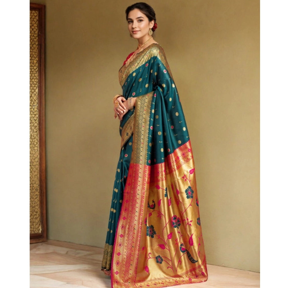 Generic Women's Silk Blend Zari Weaving Saree With Unstitched Blouse 5.5Mtr (Rama)