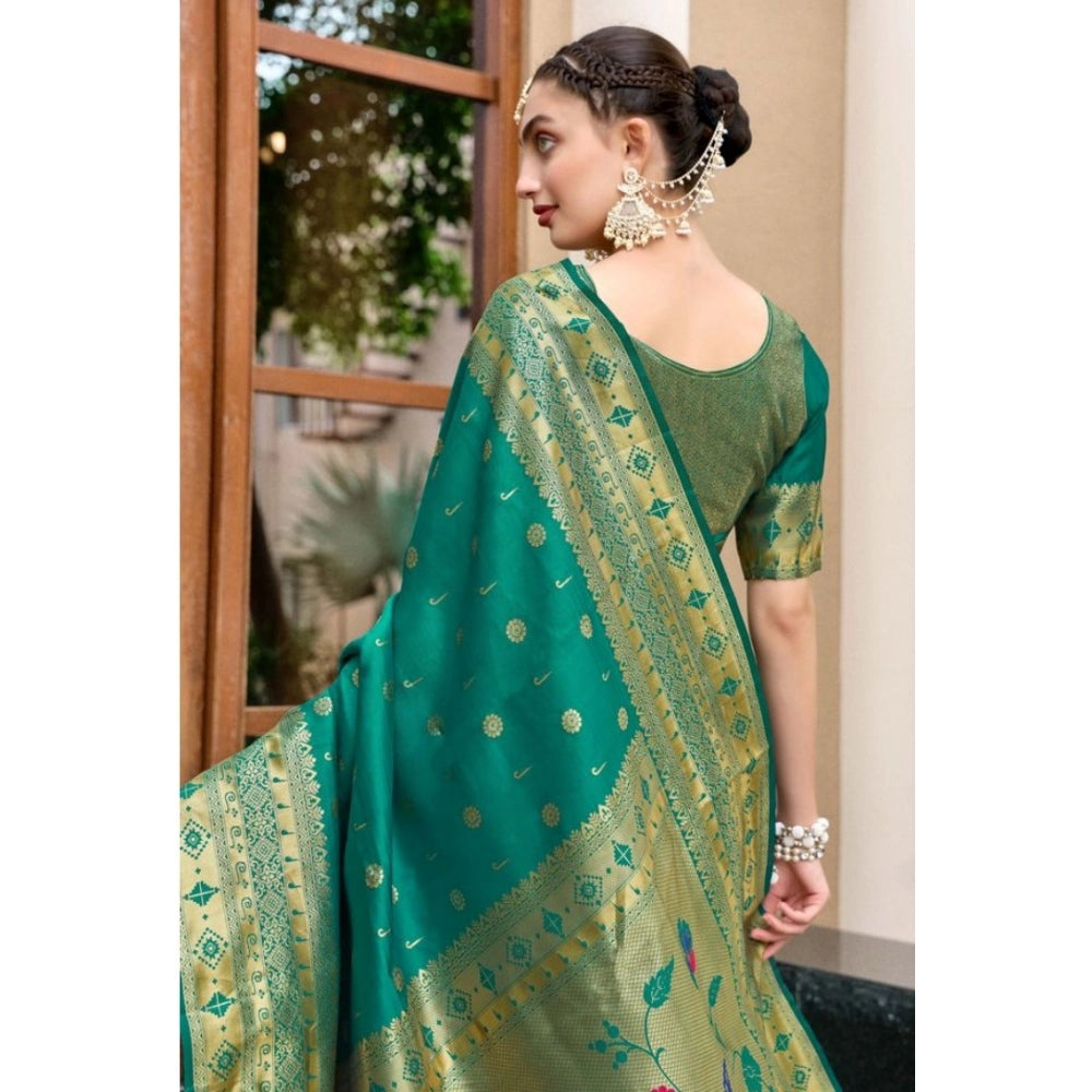 Generic Women's Silk Blend Paithani Weaving Saree With Unstitched Blouse 5.5Mtr (Green)