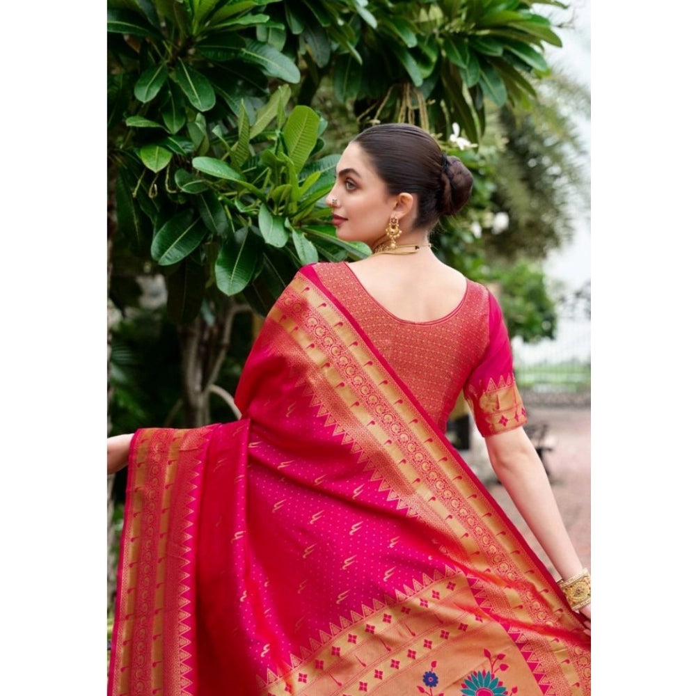 Generic Women's Silk Blend Zari Woven Saree With Unstitched Blouse 5.5Mtr (Pink)