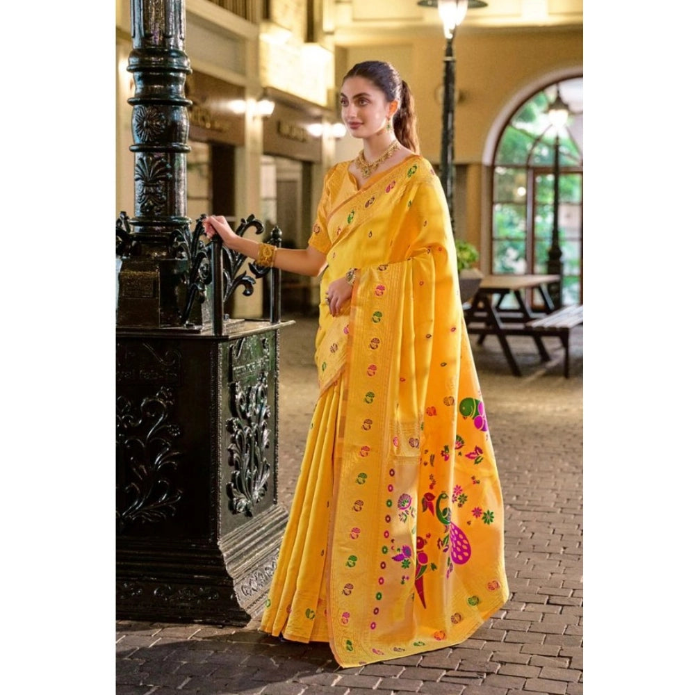 Generic Women's Silk Blend Paithani Weaving Saree With Unstitched Blouse 5.5Mtr (Mustard)