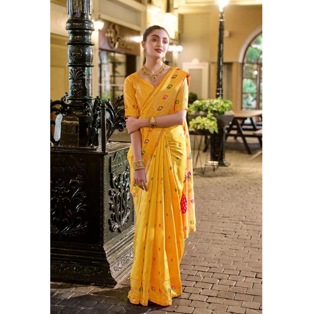Generic Women's Silk Blend Paithani Weaving Saree With Unstitched Blouse 5.5Mtr (Mustard)
