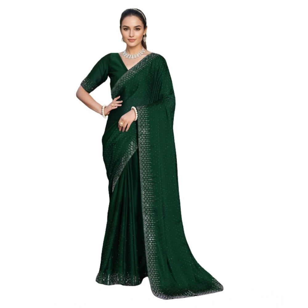 Generic Women's Rangoli Diamond Weaving - Stone Work Saree With Unstitched Blouse 5.5Mtr (Green)