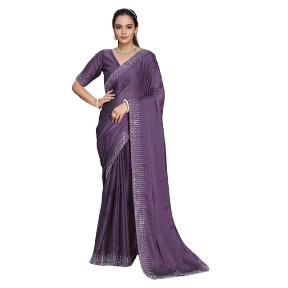 Generic Women's Rangoli Diamond Weaving - Stone Work Saree With Unstitched Blouse 5.5Mtr (Lavender)