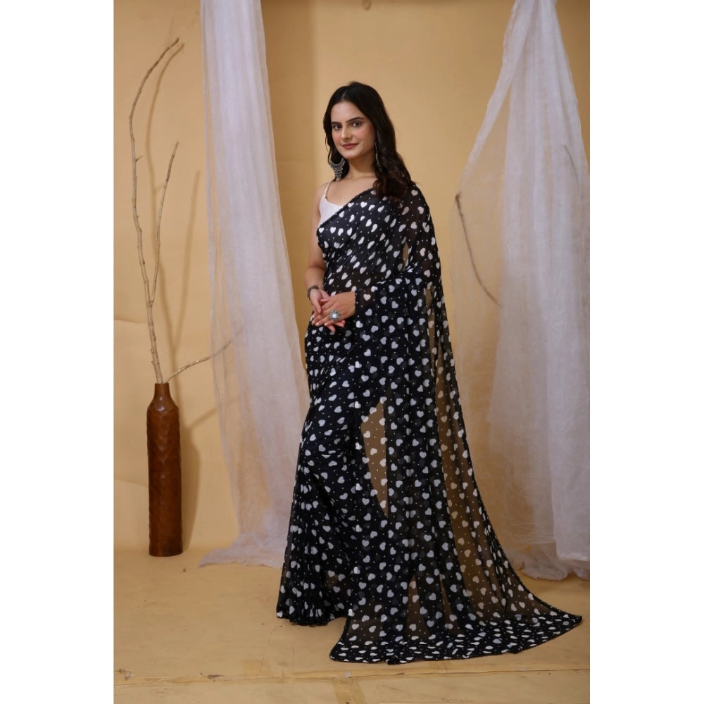 Generic Women's Georgette Printed Saree With Unstitched Blouse 5.5Mtr (Black)