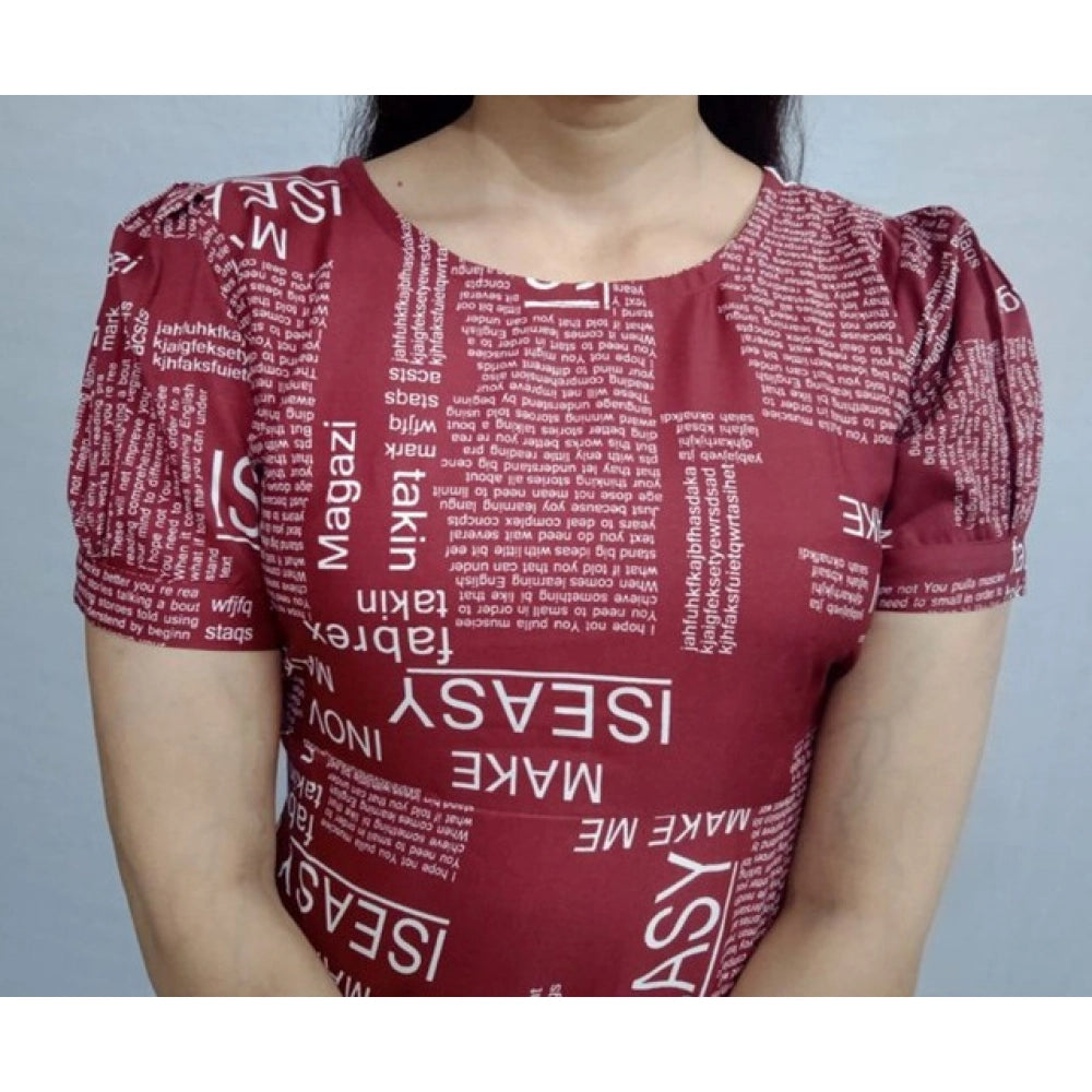 Generic Women's Casual Crepe Half Sleeves Dress (Maroon)