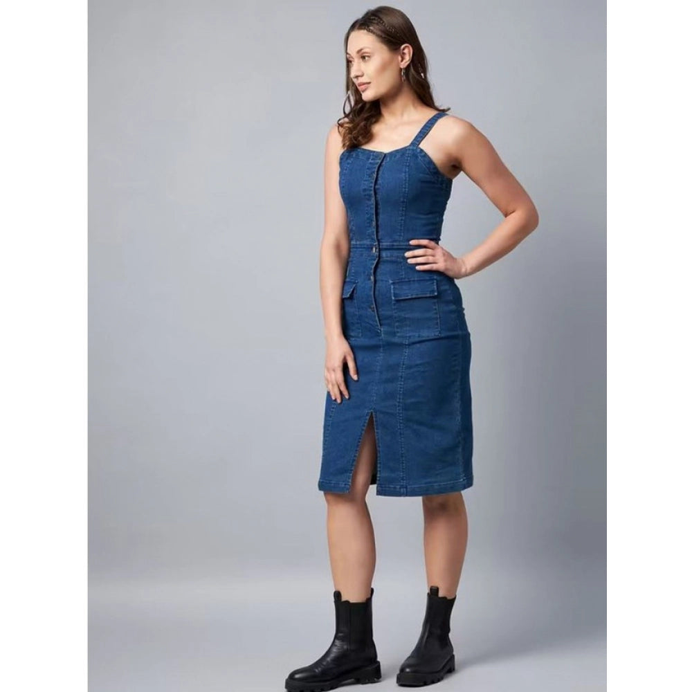 Generic Women's Casual Denim Sleeveless Dress (Blue)
