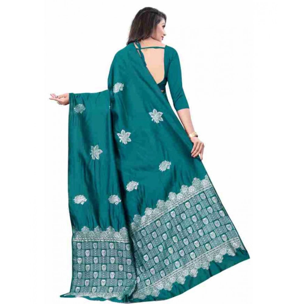 Generic Women's Soft Lichi Silk Printed Saree With Unstitched Blouse 5.5Mtr (Rama)