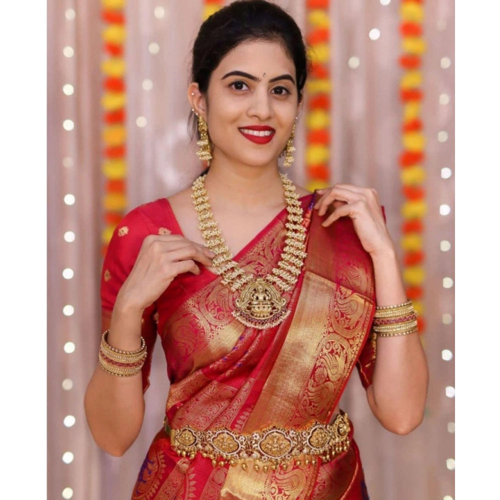 Generic Women's Soft Lichi Silk Printed Saree With Unstitched Blouse 5.5Mtr (Red)