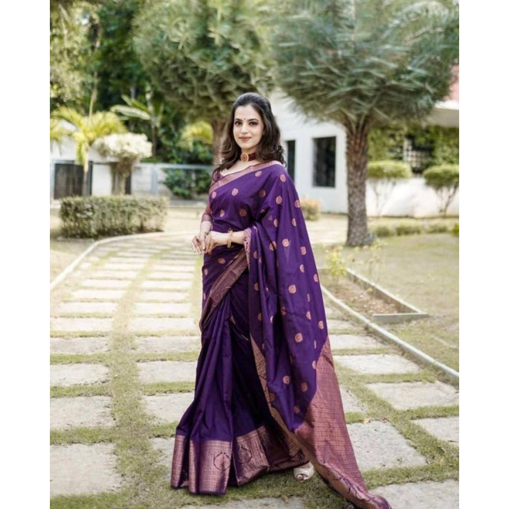 Generic Women's Soft Lichi Silk Printed Saree With Unstitched Blouse 5.5Mtr (Blue)