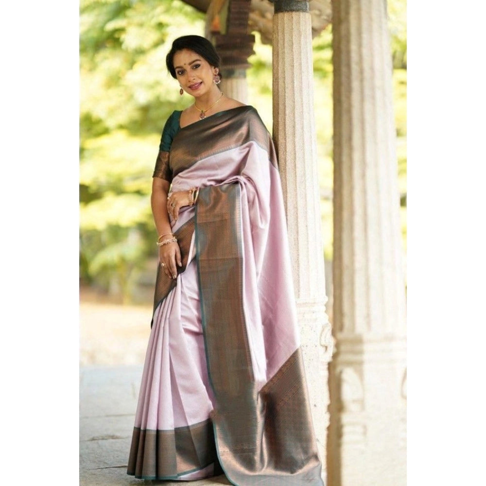 Generic Women's Soft Lichi Silk Printed Saree With Unstitched Blouse 5.5Mtr (Light-Pink)