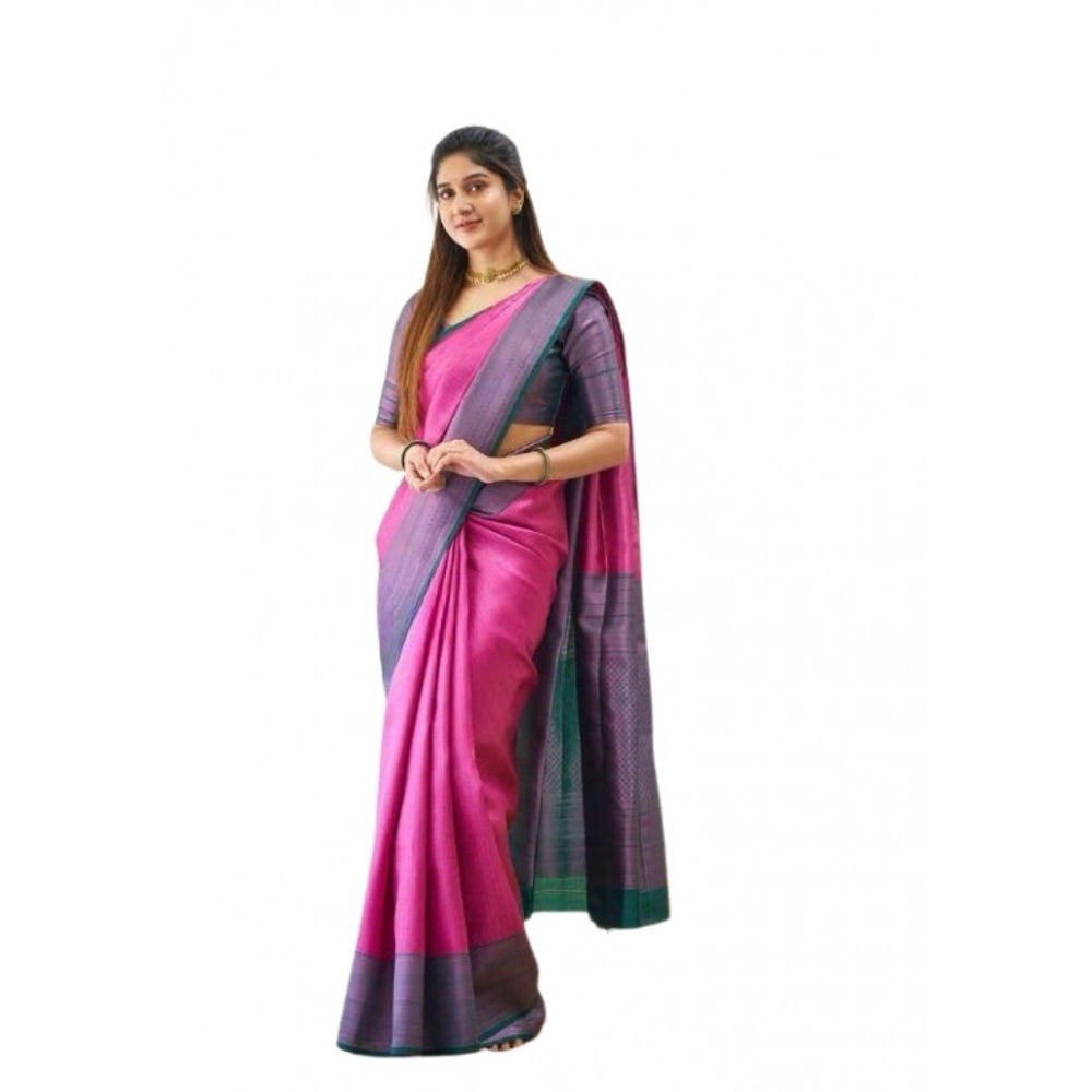 Generic Women's Soft Lichi Silk Printed Saree With Unstitched Blouse 5.5Mtr (Pink)