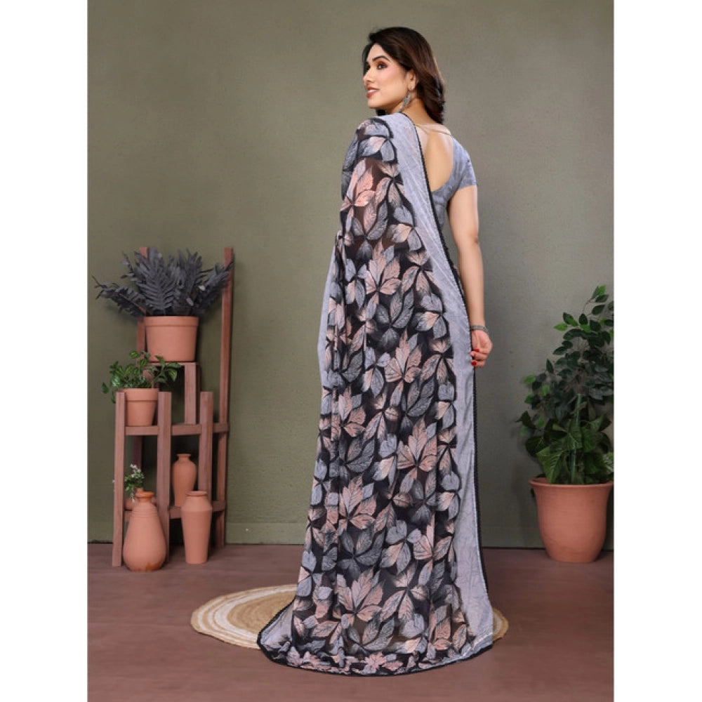 Generic Women's Chiffon Printed Saree With Unstitched Blouse 5.5Mtr (Grey)