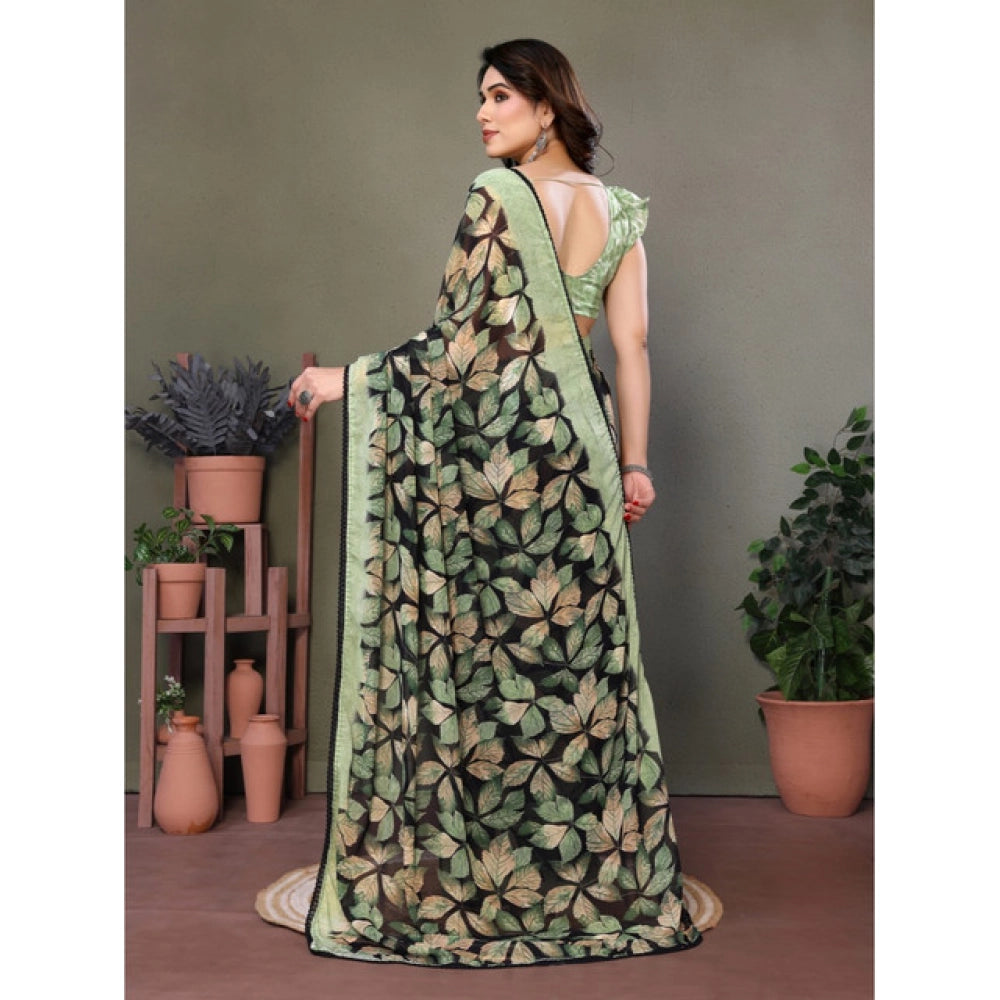 Generic Women's Chiffon Printed Saree With Unstitched Blouse 5.5Mtr (Green)