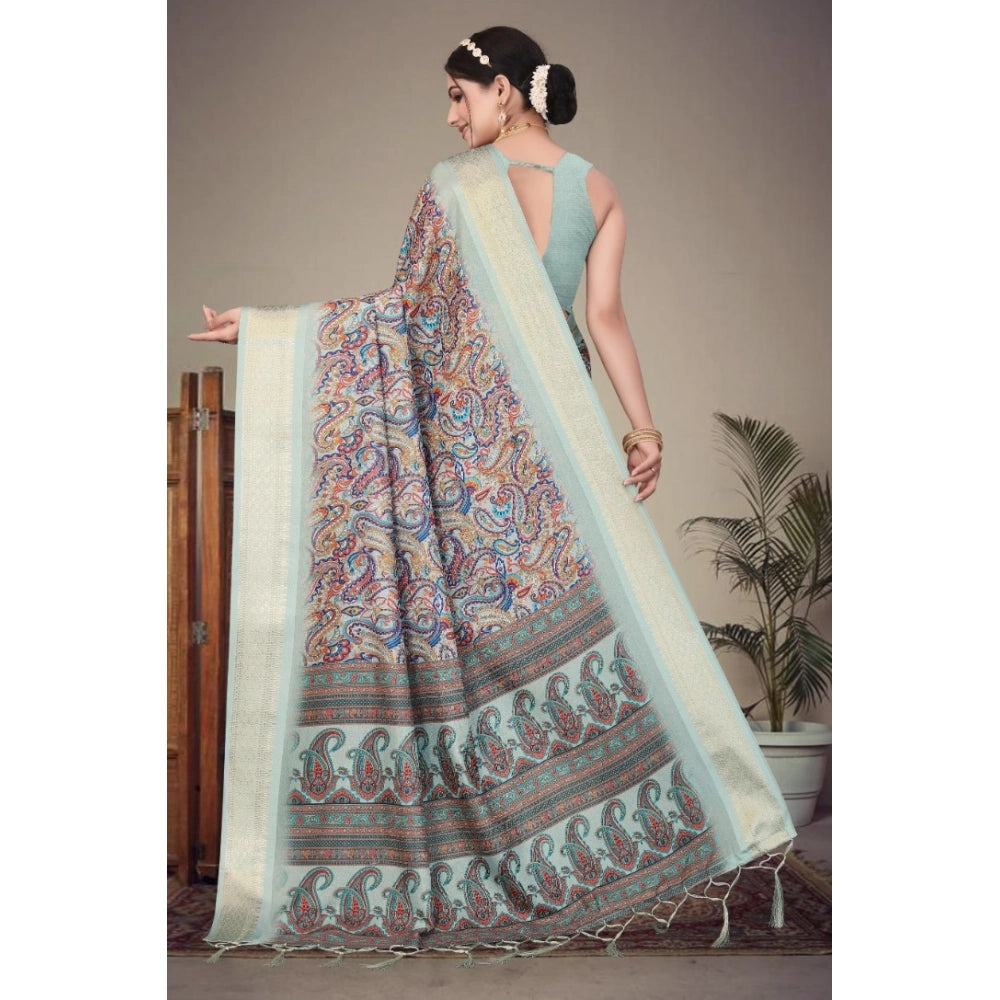 Generic Women's Cotton Silk  Printed Saree With Unstitched Blouse 5.5Mtr (Multicolor)