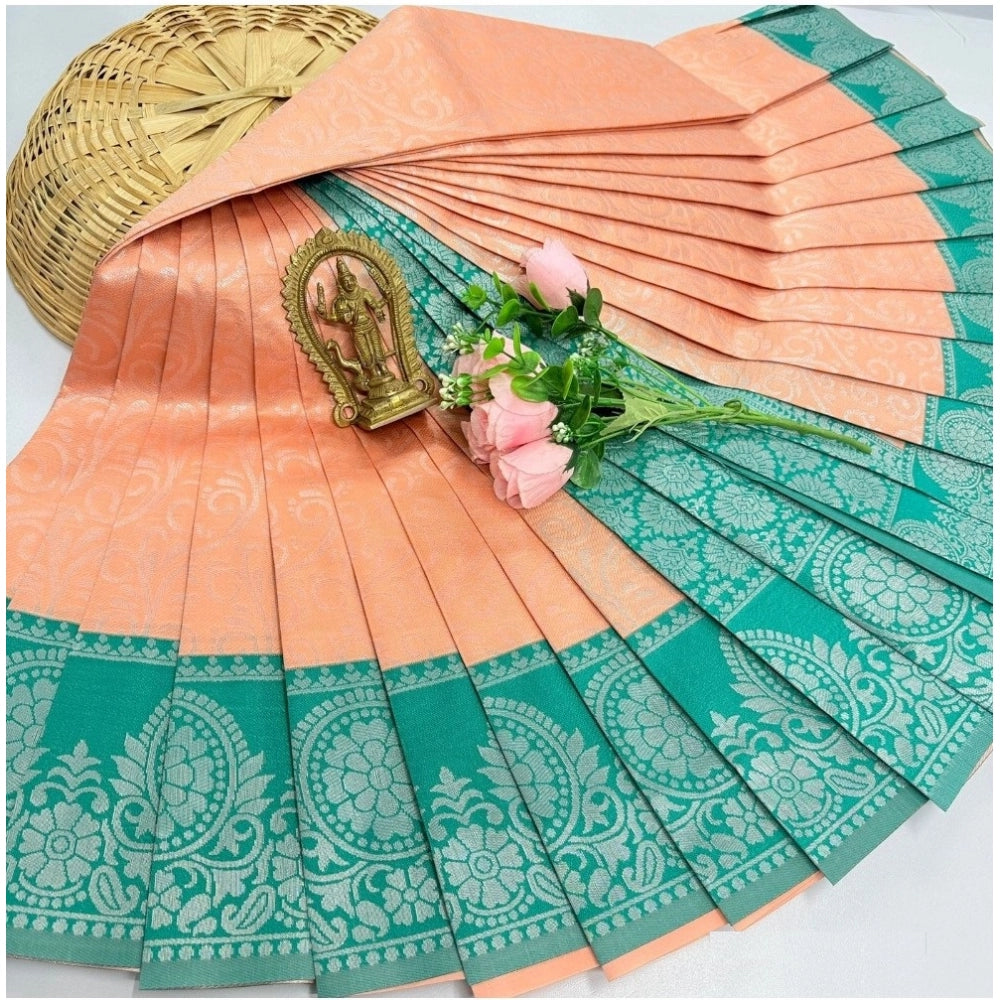 Generic Women's Soft Silk Printed Saree With Unstitched Blouse 5.5Mtr (Orange)