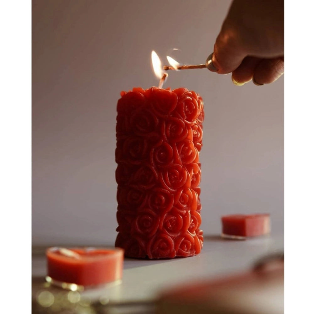 Generic Soya Wax Small Rose Designer Pillar Scented Candle