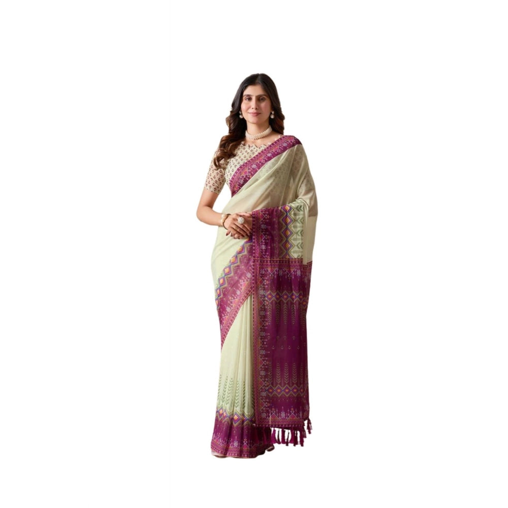 Generic Women's Georgette Printed Saree With Unstitched Blouse 5.5Mtr (Light_Green)