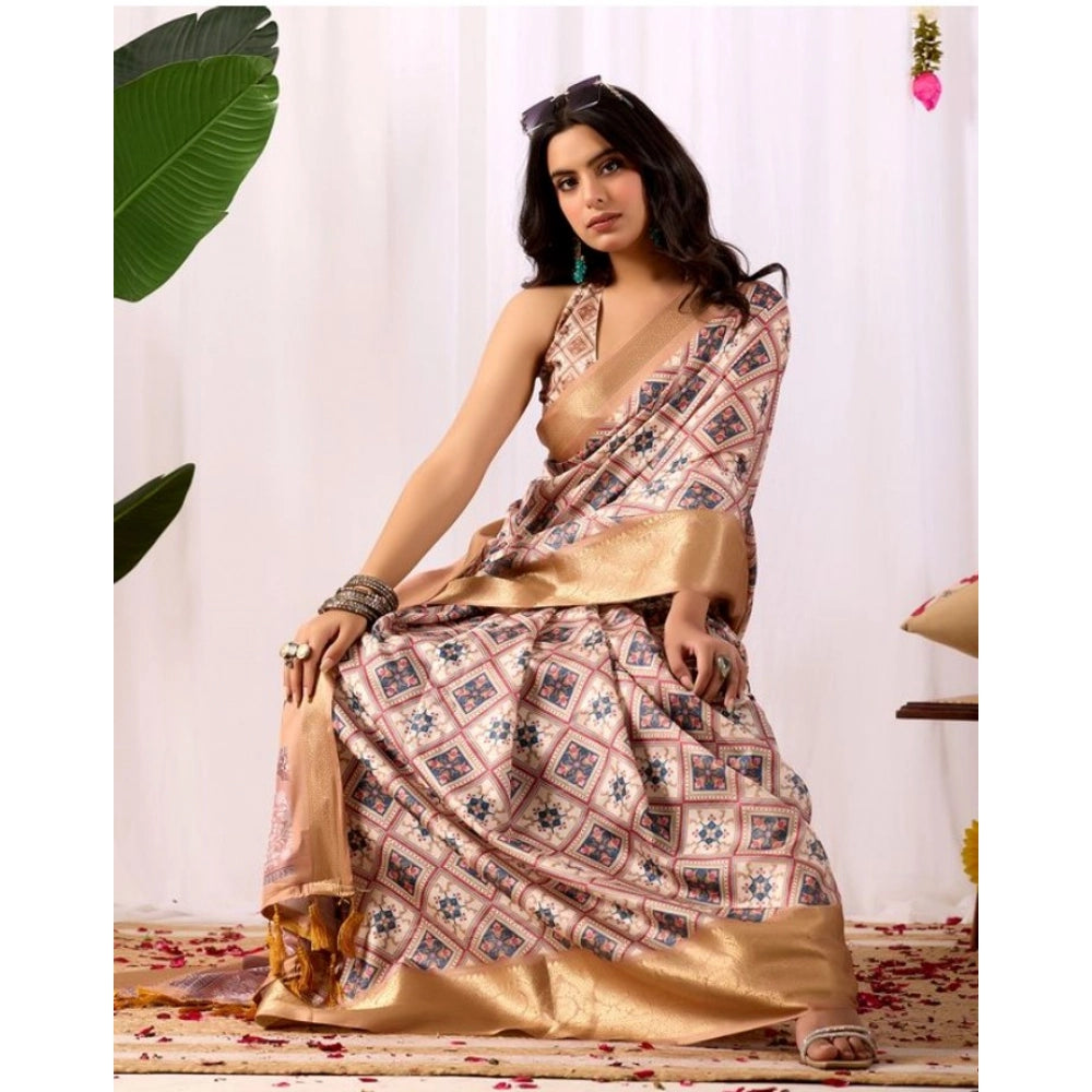 Generic Women's Faux_Silk Printed Saree With Unstitched Blouse 5.5Mtr (Multicolor)