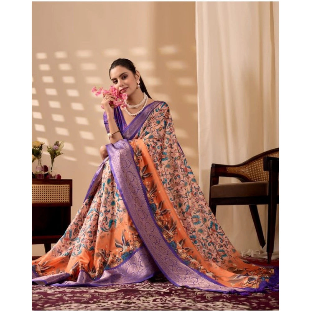 Generic Women's Faux_Silk Printed Saree With Unstitched Blouse 5.5Mtr (Orange)