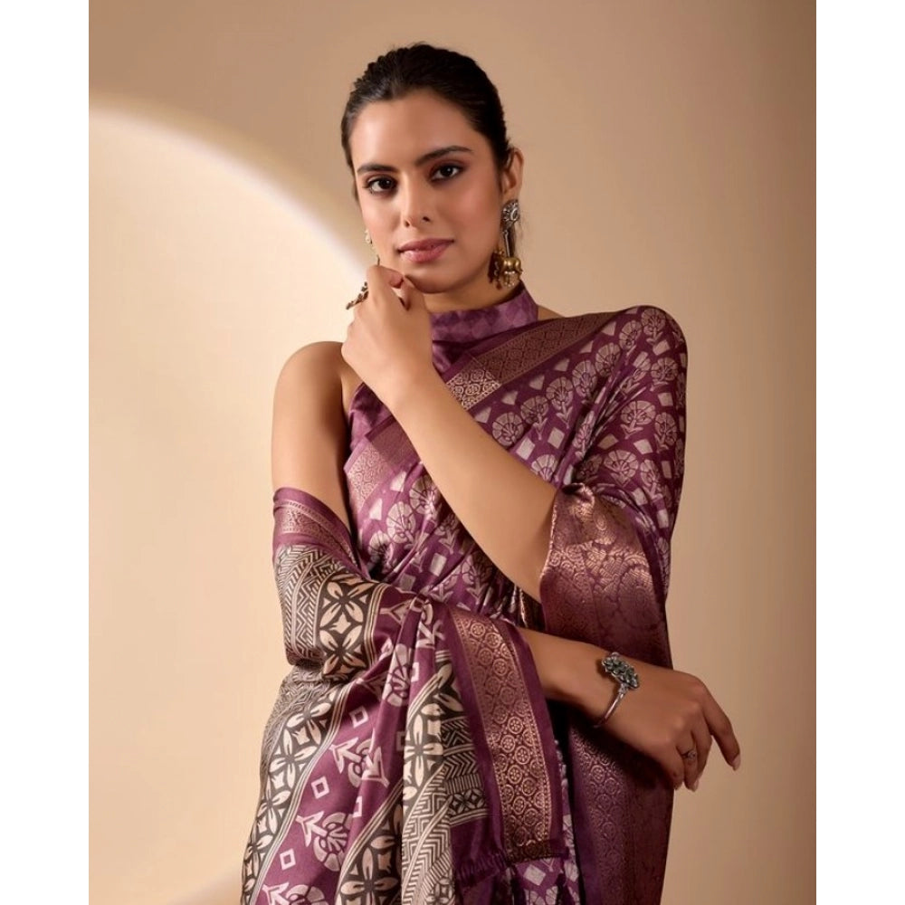 Generic Women's Faux_Banarasi Woven Saree With Unstitched Blouse 5.5Mtr (Purple)