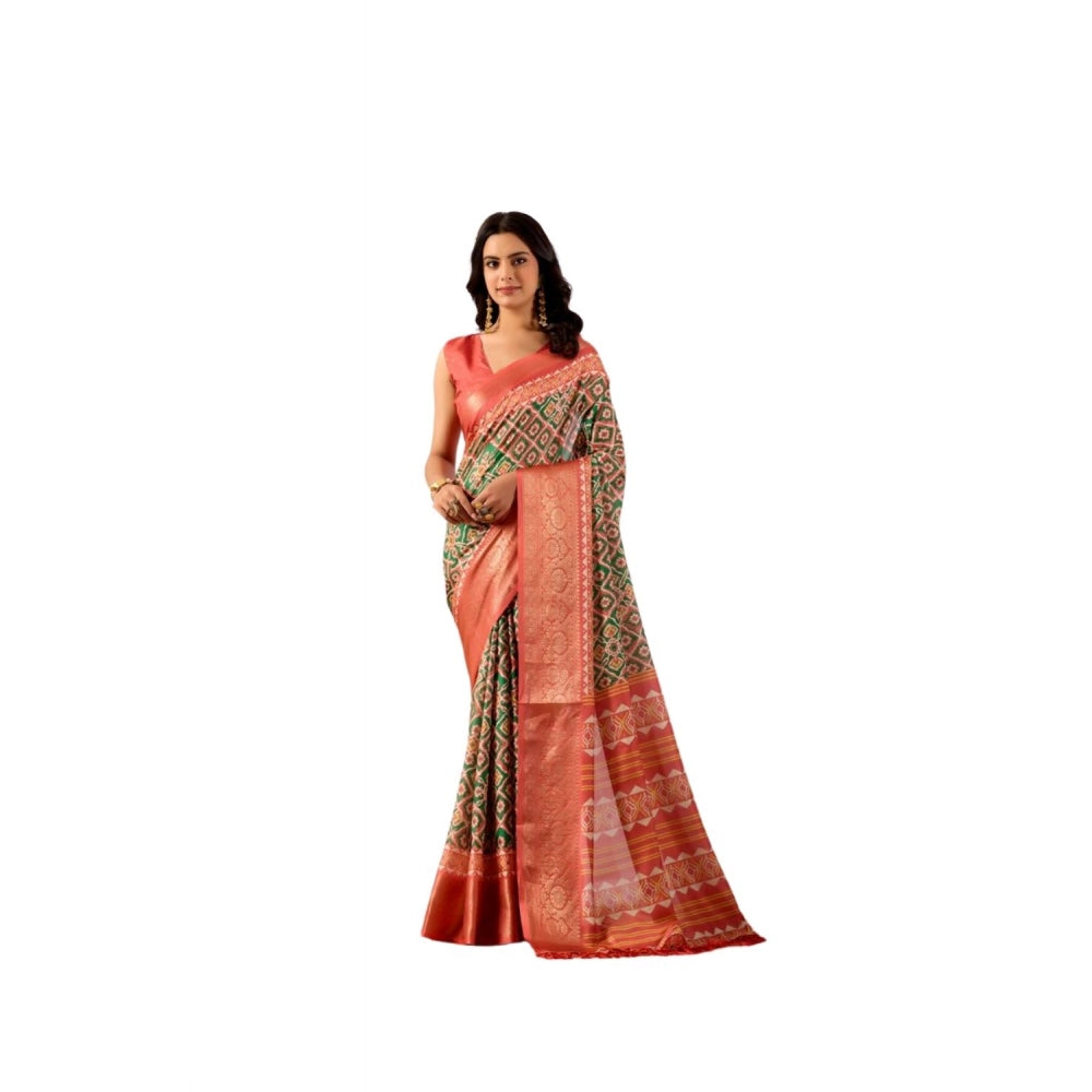 Generic Women's Faux_Silk Woven Saree With Unstitched Blouse 5.5Mtr (Green)