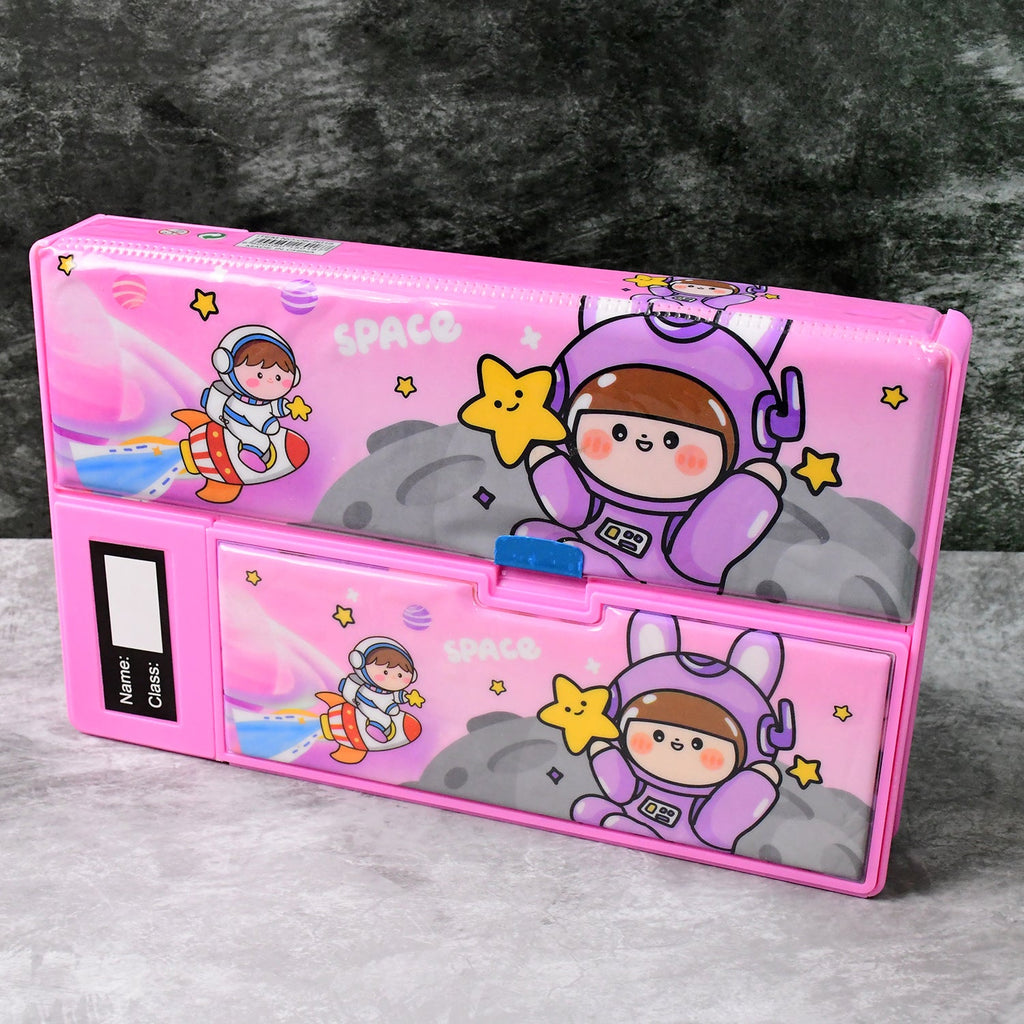 Multi-Functional Space Theme Pencil Box with Built-in Calculator (1 Pc)