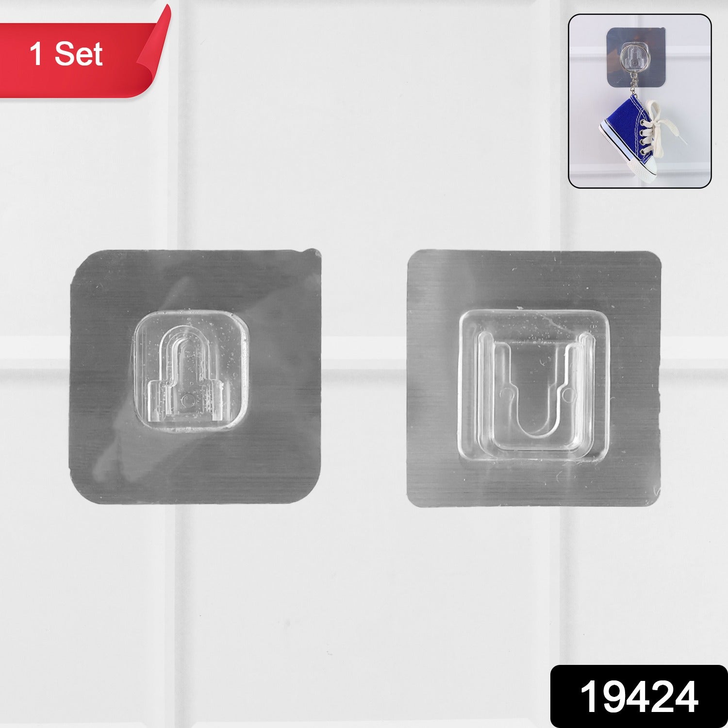 Reusable Clear Sticky Wall Hook Set