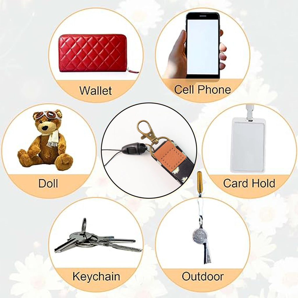 Floral Print Neck Lanyard Strap with Clip Hook & Mobile String (1 Pc)