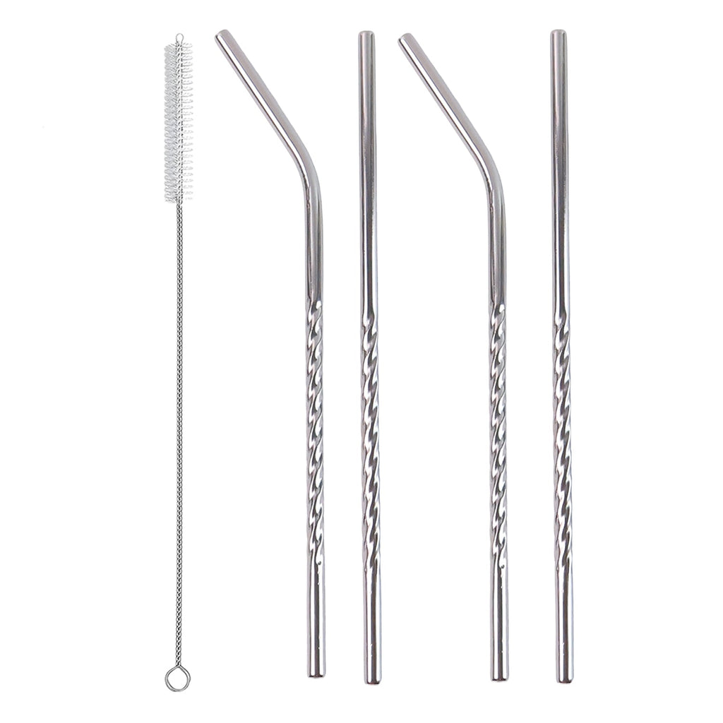 Set of 4 Stainless Steel Straws & Brush (2 Straight straws, 2 Bent straws, 1 Brush)